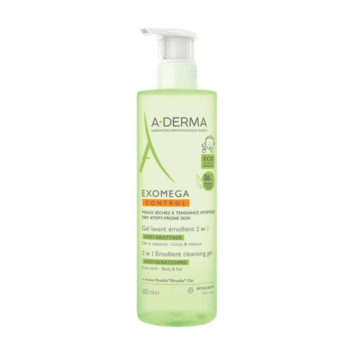 [Para] A-Derma Exomega Control Gel Lavant Emollient Anti-Grattage 2En1 Corps & Cheveux 500Ml