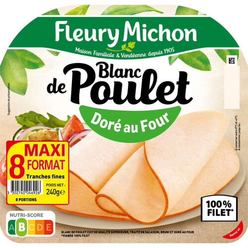 Fleury Michon Blanc De Poulet Nature 100% Filet X8 240G