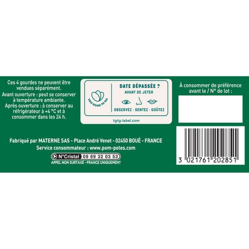 Pom'Potes Purée De Pommes Et Poires Le Pack De 4x90g