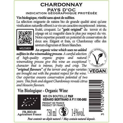 Gerard Bertrand Naturae Chardonnay, Blanc Biologique 75cl