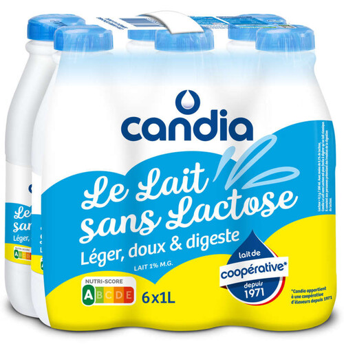 Candia doux et léger sans lactose 1% matière grasse 6×1L