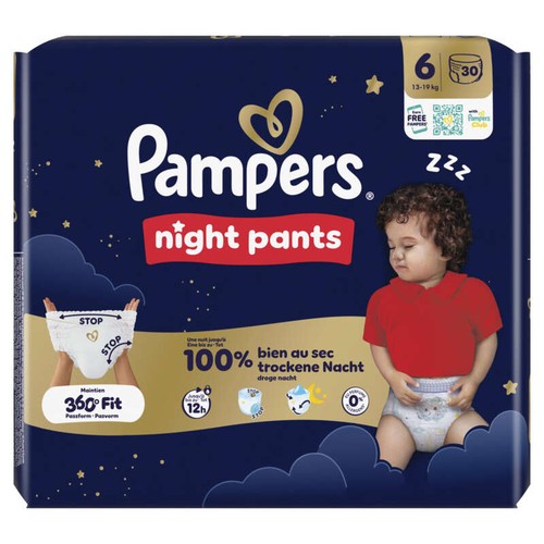 Pampers Night Pants Taille 6, 30 Couches-Culottes, 13kg-19kg
