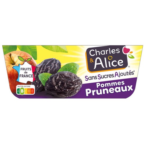 Charles & Alice Compote Pomme Pruneaux Sans Sucres Ajoutés 4x100g