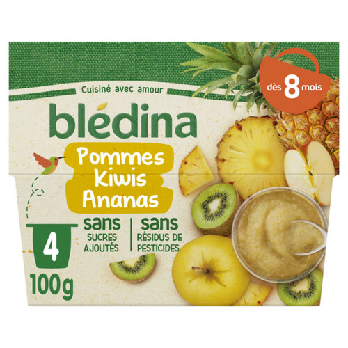 Bledina Coupelles Fruits Pommes Kiwis Ananas 4X100g Dès 8 Mois