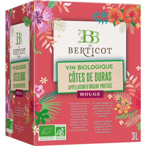 Bb De Berticot Aop Côtes De Duras Bb Rouge Bio 3l