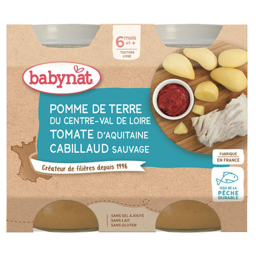 [Par Naturalia] Babynat Babybio Petits Pots Pommes de Terre & Cabillaud Bio 6M 2x200g