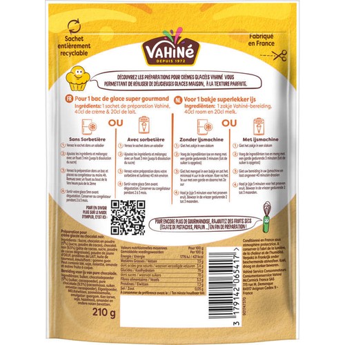 Vahiné Crème Glacée Au Chocolat Noir 210g