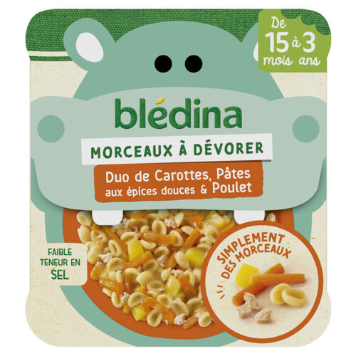 Blédina petit plat duo de carottes et pâtes aux épices douces au poulet 200g