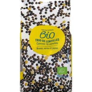 Monoprix Bio Trio De Lentilles Cuisson 10 Minutes 250g