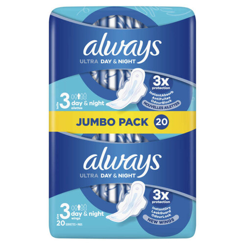 Always ultra serviettes day & night (taille 3) ailettes 20 serviettes