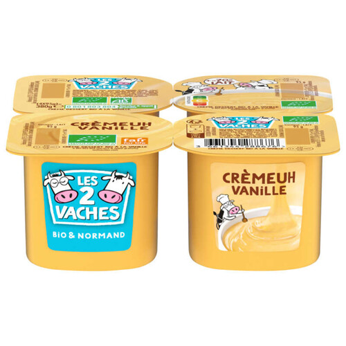 Les 2 Vaches Crème dessert vanille Bio 4 x 95g