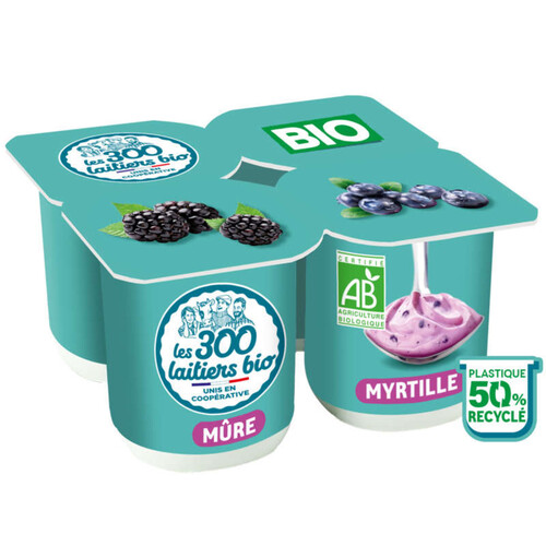 Les 300 & Bio yaourt mure et myrtille 4x125g
