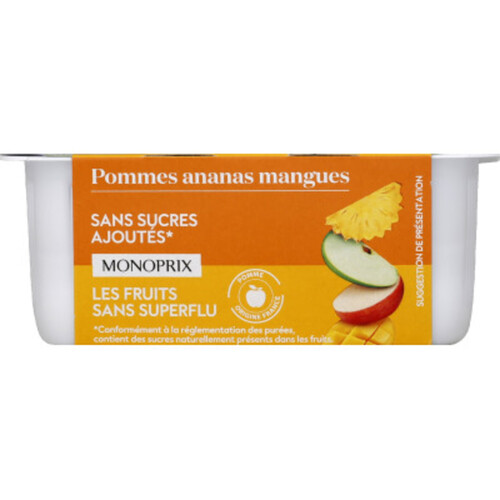 Monoprix pommes ananas mangues yaourts 4x 100g