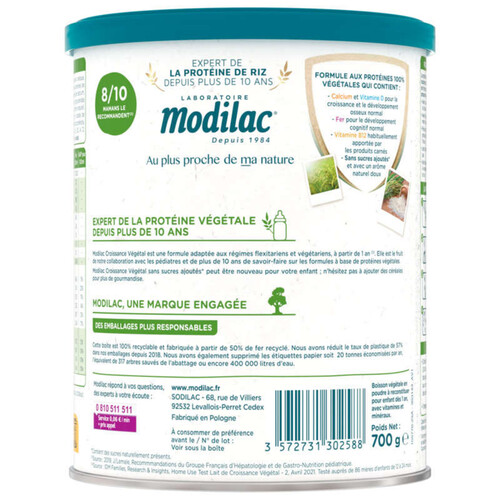 Modilac Lait de Croissance en Poudre Végétal 700g