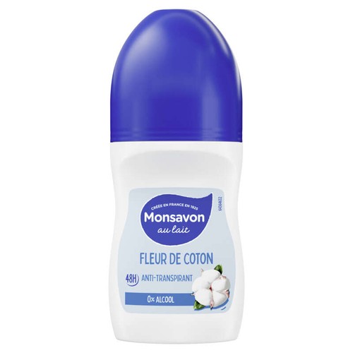 Monsavon Déodorant Anti-transpirant Femme Bille Fleur de Coton 50ml