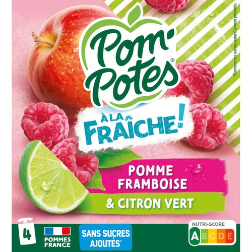 Pom'Potes Compotes à la Fraiche Goût Pomme Framboise Citron 4x90g