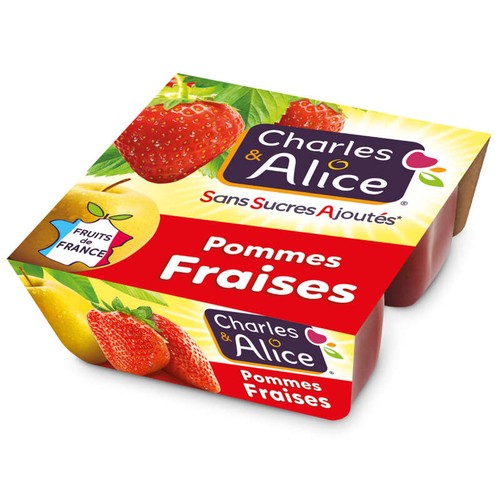 Charles & Alice Compote Pommes Fraises Sans Sucres Ajoutés 4x100g