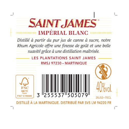 Saint James Rhum Blanc Agricole 70cl