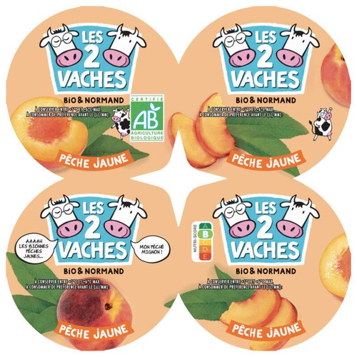 Les 2 Vaches Brassé Pèche Jaune Bio 4x115g