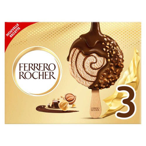 Ferrero Rocher Glace bâtonnet Chocolat au Lait Noisettes x3