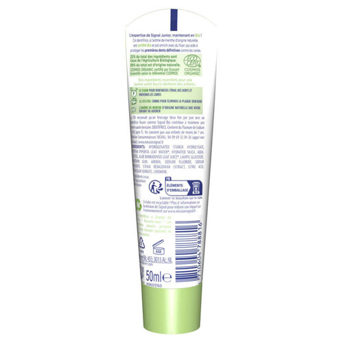 Signal Bio Dentifrice Junior 7+ans Menthe Protection caries 50ml