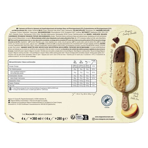 Magnum Glace Bâtonnet La Pêche 4x90ml