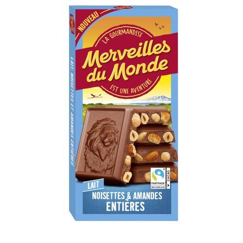 Merveilles du Monde Chocolat Au Lait Noisettes & Amandes Entières 100g