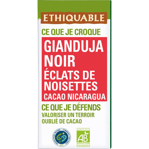 Ethiquable Gianduja Noir Eclats De Noisettes & Equitable Bio 100g