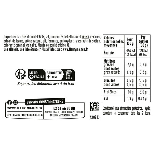 Fleury Michon Rôti de Poulet Cuit Halal Tranche x6 - 180g