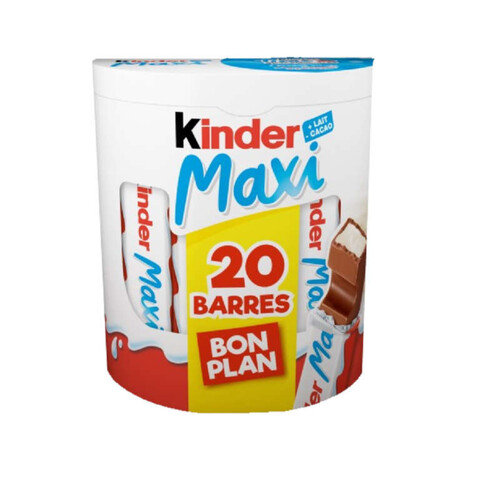 KINDER MAXI : Chocolat supérieur au lait avec fourrage au lait