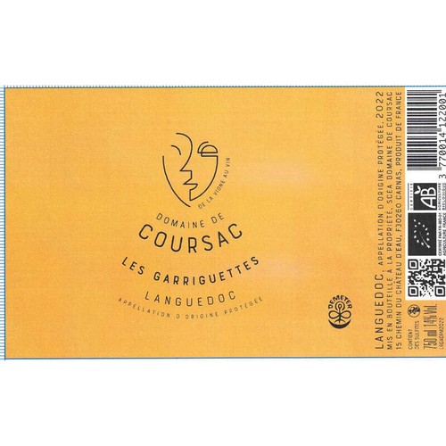 Domaine de Coursac les Garriguettes Languedoc Rouge Bio 2023 AOC 75cl