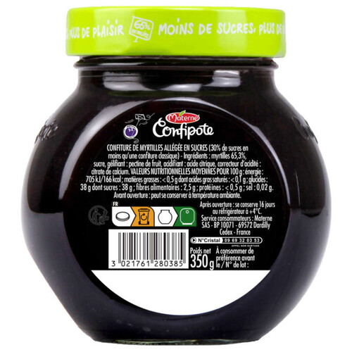 Confipote Confiture de myrtille 65% de fruits 350g