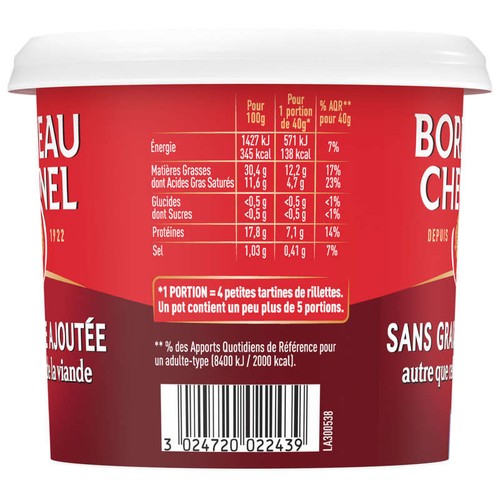 Bordeau Chesnel Rillettes Pur Porc Sans Graisse Ajoutée 220g