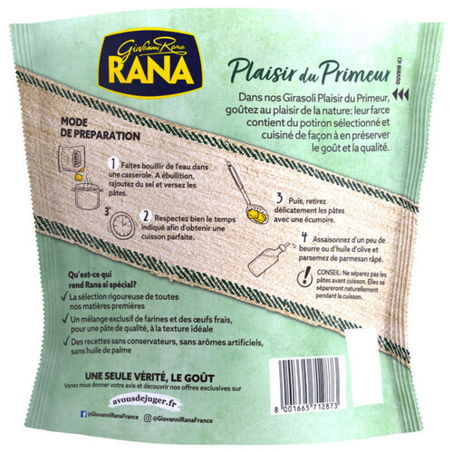 Giovanni RANA Plaisir du Primeur Ravioli Girasoli Potiron & Petits Oignons Grillés 250g