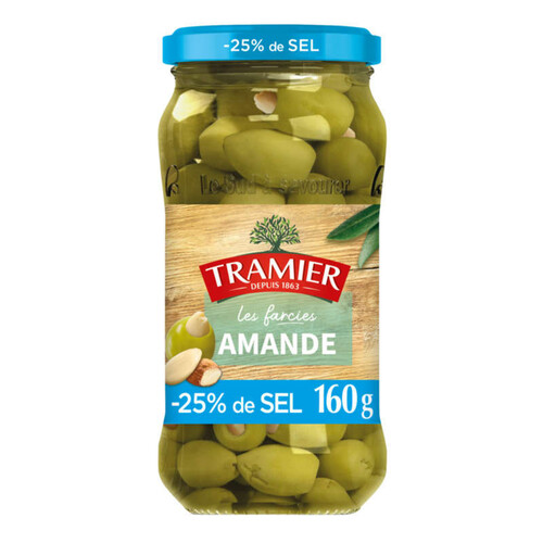 Tramier Bocal Olives Vertes Farcies Amandes -25% sel 180g