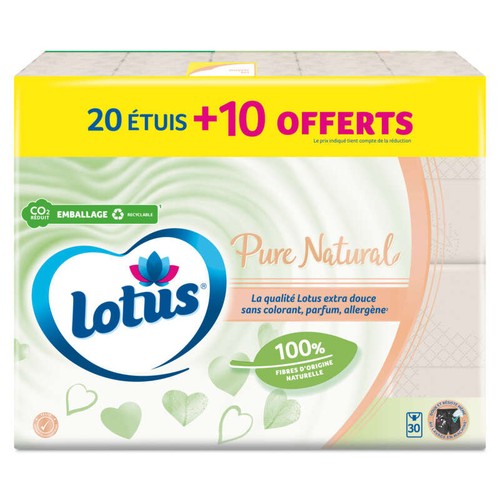 Lotus Mouchoirs Etuis Pure Natural X30