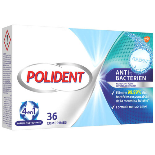 Polident Nettoyant Anti-Bacterien Pour Appareil Dentaire x36