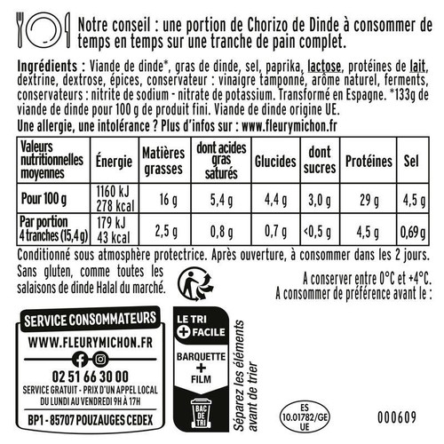 Fleury Michon Chorizo de Dinde Halal 100g