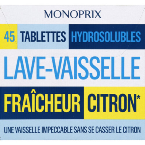 Monoprix Tablettes Hydrosolubles Lave-Vaisselle Fraîcheur Citron X45