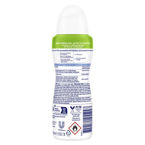 Dove Déodorant Zero % Alcool Zinc Protection Original 100ml