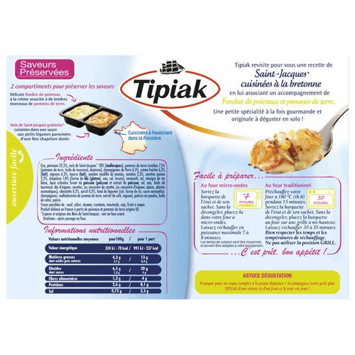 Tipiak Saint-jacques gratinées fondue de poireaux et pommes de terre 310g