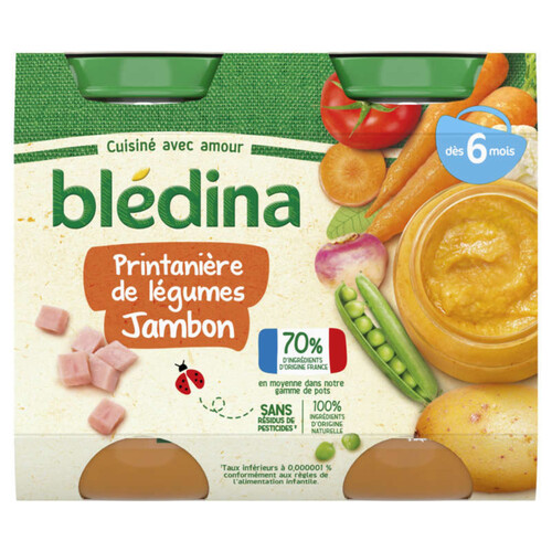 Blédina Pots Printanière de légumes Jambon dès 6 mois 2x200g