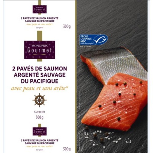 Monoprix Gourmet 2 Pavés de saumon sauvage MSC avec peau 300g