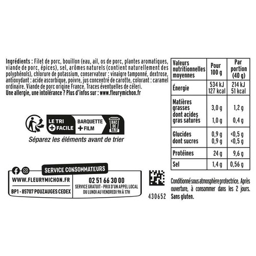 Fleury Michon Rôti De Porc Cuit -25% De Sel x4