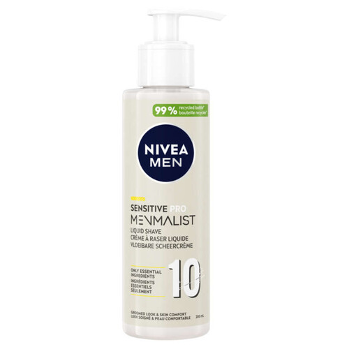 Crème à raser homme NIVEA MEN peaux sensibles de 10 ingrédients seulement Sensitive Pro Menmalist 200ml