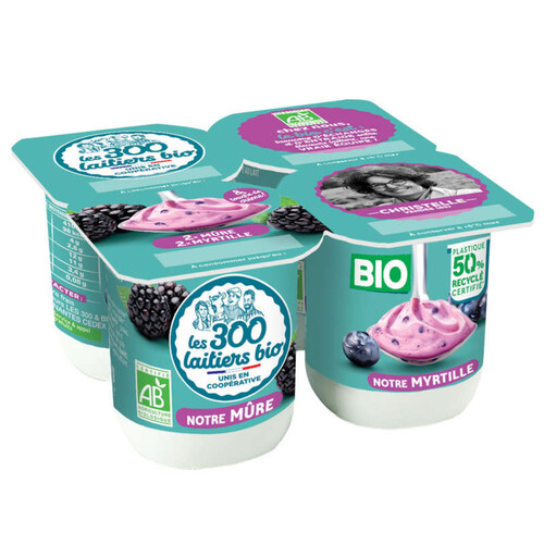 Les 300 & Bio yaourt mure et myrtille 4x125g