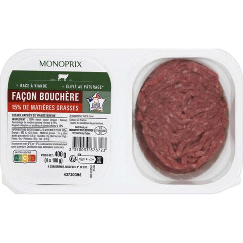 Monoprix Steak haché 15% 4x100g