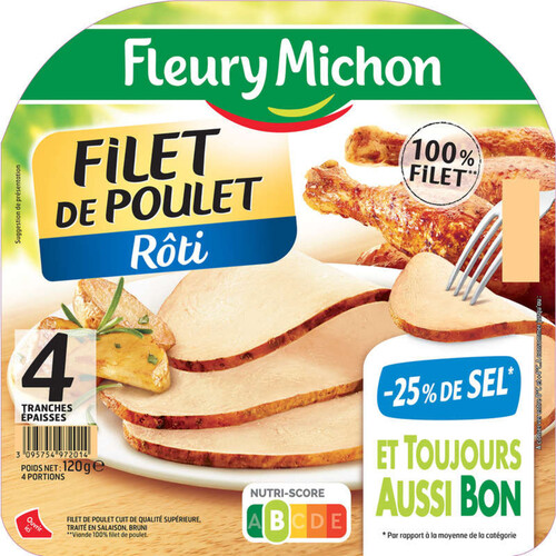 Fleury Michon Filet de Poulet Rôti -25% de Sel 4 tranches