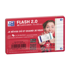 Oxford 32 flashcards 7,5x12,5cm 4 couleurs de cadre non perforés