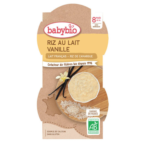 Babybio riz au lait vanille bio 8+ mois 2x 100g